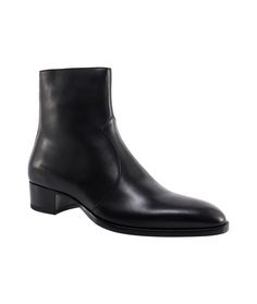 Saint Laurent Wyatt Ankle Boots | italist Elegant Leather Chelsea Boots With Sculpted Heel, Modern Leather Heeled Boots With Leather Sole, Modern Leather Heeled Boots With Leather Lining, Leather Ankle Heeled Boots With Heel Tab, Leather Ankle Boots With Heel Tab, Leather Chelsea Boots With Sculpted Heel For Formal Occasions, Leather Chelsea Boots With Sculpted Heel For Formal Wear, Luxury Leather Boots With Snip Toe, Calf Leather Boots With Snip Toe And Leather Sole