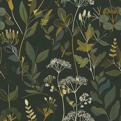 a wallpaper with various plants and leaves on it