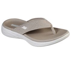 Walk with warm-weather style and comfort wearing Skechers On-the-GO 600 - Sunny. This sporty 3-point thong sandal features a soft woven mesh upper, supportive contoured Goga Mat footbed design, lightweight 5GEN cushioning and a GO RUN 600 outsole design. | Skechers Women's On-the-GO 600 - Sunny Sandals Skechers Store, Sporty Casual, Wide Shoes, Navy Fashion, Comfort Wear, Skechers Women, Designer Sandals, Thong Sandals, Flip Flop