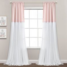 the curtains in this room are pink and white