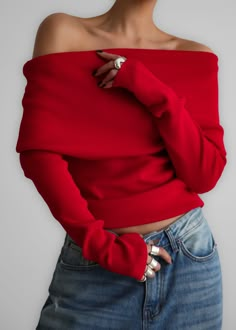 Lizzie Off The Shoulder Top - Red Winter 2024 Fashion, Autumn Winter 2024, Knit Bottom, Off Shoulder Sweater, Women Sleeve, Off Shoulder Tops, Solid Tops, 2024 Fashion, Mode Inspiration