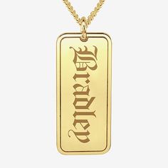 Included: 1 Necklace Chain(s)Features: PersonalizedJewelry Closure: Lobster ClaspLink Construction: SolidMetal Color: YellowChain Length: 20 InchChain Width: 2 MillimetersPendant Length: 35mmPendant Width: 15mmChain Construction: CurbCare: Wipe CleanMetal: 24k Gold Over SilverNecklace Type: Pendant NecklacesAssembled in the US from Imported Materials Yellow Gold Dog Tag Necklace For Everyday, Yellow Gold Rectangular Amulet Pendant, Yellow Amulet Pendant Necklace, Gold Nickel-free Dog Tag Necklace, Yellow Gold Tarnish-resistant Dog Tag Necklace, Sterling Silver Mens, Sterling Silver Necklace Pendants, Silver Pendant Necklace, Dog Tag Necklace