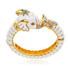 HAUTEheadquarters | Kenneth Jay Lane » White Elephant Bracelet Elephant Bangle, Dope Jewelry Accessories, Necklace Length Guide, Heart Accessories, Elizabeth Cole, Elephant Bracelet, Bracelets And Necklaces, Dope Jewelry, Enamel Bracelet