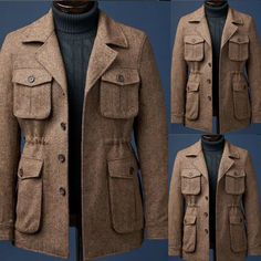 #ad Find ideas and inspiration for Vintage Brown Wool Men's Safari Jackets Four Pockets Warm Outdoor Hunting Coat, Fashion Mens Suits Blazers Winter Business Outerwear With Side Pockets, Business Winter Outerwear With Side Pockets, Brown Double-breasted Outerwear With Pockets, Double-breasted Khaki Pea Coat With Pockets, Khaki Double-breasted Pea Coat With Pockets, Utility Single Breasted Outerwear With Lapel Collar, Fall Khaki Blazer With Pockets, Fall Long Coat Tweed Jacket With Pockets, Utility Single-breasted Outerwear With Lapel Collar