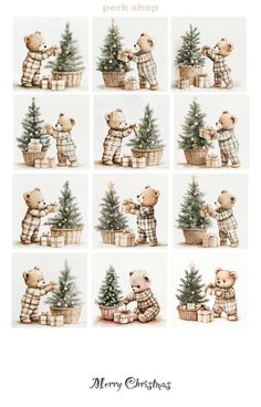 Teddy Bear Christmas Decorations, Teddy Bear Christmas Tree, Beary Christmas, Nursery Crafts, Christmas Bears, Teddy Bear Christmas, Charlie Brown Christmas Tree, Watercolor Cute, Brown Christmas