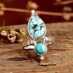 Sterling Silver Authentic Turquoise Ring - Boho-Magic Jewelry Boho Turquoise Ring, Dual Birthstone Ring, Magic Jewelry, Boho Turquoise, Silver Ring For Women, Moonstone Ring Sterling Silver, Natural Turquoise Stone, Silver Rings With Stones, Sterling Silver Stacking Rings