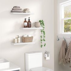 a white toilet sitting in a bathroom next to a window