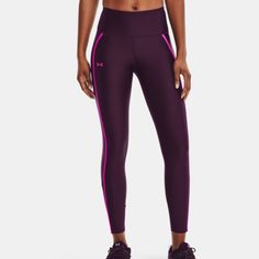 Under Armour Heatgear No-Slip Shine Mesh Compression Full Length Leggings They Are New With Tags Size Xs Approximate Measurements: 11.75" Across Waist (Unstretched) 9" Front Rise 27.5" Inseam Mesh Panels At Ankles For Added Breathability High Rise Color Is Called "Purple Polaris" (Reddish-Purple With Hot Pink Trim) Super-Light Heatgear Fabric Delivers Superior Coverage Without Weighing You Down Material Wicks Sweat & Dries Really Fast 4-Way Stretch Material Moves Better In Every Direction Anti-O Purple Functional Running Activewear, Purple Stretch Sporty Tights, Purple Athleisure Leggings For Running, Purple Compression Full-length Activewear, Purple Full Length Athleisure Tights, Purple Compression Full-length Tights, Purple Compression Training Bottoms, Purple Compression Full-length Pants, Purple Compression Full Length Tights