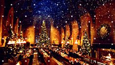 a large room filled with lots of tables covered in christmas decorations