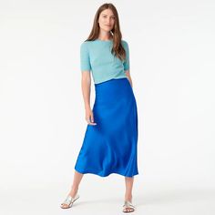 J.Crew: Pull-on Slip Skirt For Women Spring Stretch Skirt, Fitted Bias Cut Skirt, Fitted Bias Cut Flared Skirt, Fitted Flared Skirt With Bias Cut, Chic Bias Cut Relaxed Skirt, Chic Bias Cut Skirt With Relaxed Fit, Chic Bias Cut Midi Skirt, Fitted Long Pleated Skirt, Lined Pencil Dress With Relaxed Skirt