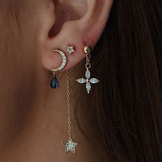 Crescent Moon and Star Detailing Cubic Zirconia Gemstones Gold Plating or Platinum Plating Cartouche Necklace, Crescent Moon And Star, Exotic Jewelry, Tassel Earring, Moon And Star Earrings, Fruit Jewelry, Moon Studs, Star Chain, 2023 Christmas