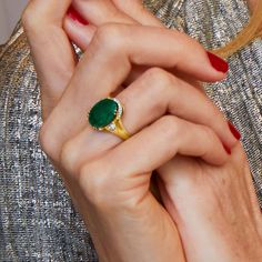 4.80 Carat Emerald Ring with Diamond Accents in 18kt Gold Over Sterling | Ross-Simons Emerald Ring Design, May Birthdays, Emerald Ring Vintage, Emerald Birthstone, Emerald Rings, Emerald Ring Gold, Ring Emerald, Ring With Diamond, Emerald Color