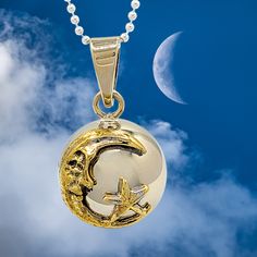 Handcrafted Orb made from Alpaca Silver, an alloy of pure silver and brass for durability. Inside the pendant is a chime; when shaken, you can hear a soft, gentle sound. Adorned with highly polished brass. The caller’s size is .78” in circumference, about the size of a US nickel; however, it will feel more substantial due to the 3D nature of the orb. Celestial Crescent Engraved Jewelry, Adjustable Engraved Moon-shaped Jewelry, Adjustable Engraved Moon Jewelry, Spiritual Crescent Engraved Jewelry, Celestial Pendant Locket Jewelry, Silver Amulet Jewelry With Moon Charm, Silver Amulet Necklace With Sun And Moon Design, Silver Moon Phase Amulet Jewelry, Silver Moon-shaped Amulet Necklace