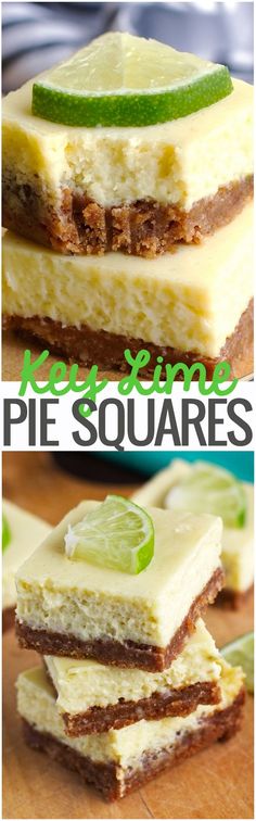 three different pictures of pie squares with limes on top