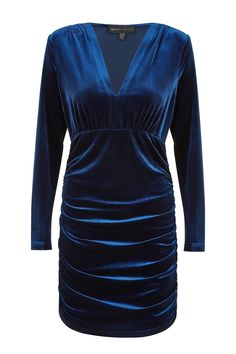 Jewel tones for the new season are truly magnificent, for Christmas parties or fancy events. Show off your figure in this sumptuous velvet dress from Mela, in a gorgeous blue with V neckline, long sleeves and the mega flattering ruching on the sides. Style with a sequin blazer for an extra glam look. Knee Length Evening Dress, Dresses For The Races, Sequin Blazer, Glam Looks, Denim Gift, Blue Mini Dress, Christmas Parties, Knee Length Dresses, Long Sleeve Mini