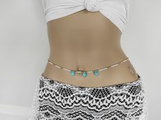 Belly Chain with Blue White Gold African Beads, featuring Turquoise Teardrop Gemstone Beads. Adjustable with clasp and extender chain. * Starting Price is for 1 Strand only * Beads are strung on strong nylon string and chain ends with clasp and 3" extension chain. 'Please note that the overall length will  longer due to the clasp and extension.  * Available in sizes from 25' - 50" Please choose from drop down menu If your size is not listed please contact me to work something out. * Depending on how you want to wear your waist beads, you can measure yourself above your navel, just at your navel, or right above your hips. Use a tape measure and measure against your bare skin without sucking in your stomach. You shouldn't hold the tape loose nor too snug. Think about where you want to wear t February Gemstone, Belly Beads, Waist Beads, Bare Skin, Belly Chain, African Beads, Bead Chain, Gold Beads, Beaded Chain