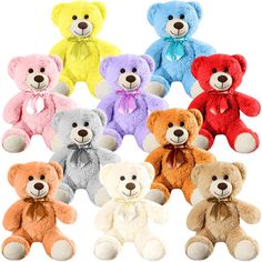 a group of teddy bears with different colors