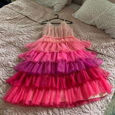 Pinks And Purples Tiered And Layered Tulle Dress. Great For A Party Or Taylor Swift Concert, Etc. Purple Tulle Dress With Ruffles, Multicolor Tiered Party Dress, Layered Tulle Dress, Sew Crafts, Burgundy Floral Dress, Tulle Dress Long, Pink Tulle Dress, Swift Concert, Midi Dress Formal