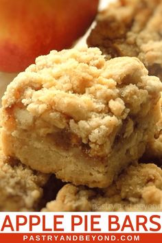 shortbread apple bars stacked on top of each other with the words shortbread apple bars below