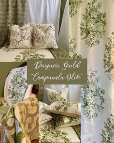 a collage of photos showing different types of bedding and pillows with the words designers guide campbell sloe