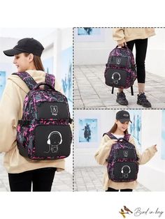 BirdinBag - Premium Asge Backpack Set: Luminous School Bags for Girls with Matching Pencil Case Trendy Bags For Back To School, Trendy Portable Backpack For Back To School, Purple Bags With Large Capacity For Study, Trendy Portable Bags For Back To School, Trendy Purple Bags For Back To School, Trendy Purple Back-to-school Bags, Casual Purple Bag, Trendy Black Bag For End Of School Year, Multicolor Portable Student Bag