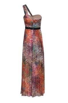 Go colorfully couture with this dazzling gown from BCBG Max Azria! Made in a flowy silhouette with a vibrant print adorned with a touch of metallics, this one-shouldered stunner is sure to get you noticed at your next award show. You'll be totally red carpet ready when you pair this bold beauty with flashy pumps and matching gold jewelry -- and don't forget to smile for the paparazzi! Size 8 Shell: 97% Silk, 3% Spandex Lining: 100% Polyester Concealed back zipper Lined One-shouldered design Slee Summer Evening Multicolor Maxi Dress, Multicolor Sleeveless Maxi Dress For Cocktail, Sleeveless Multicolor Maxi Dress For Cocktail, Elegant Multicolor Gown For Evening, Party Dresses In Multicolor Abstract Print, Party Dress With Multicolor Abstract Print, Multicolor Abstract Print Party Dress, Multicolor Floral Print Maxi Dress For Evening, Multicolor Floor-length Evening Gown