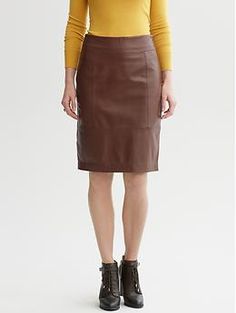 Heritage leather pencil skirt | Banana Republic Leather Knee-length Pencil Skirt For Fall, Brown Faux Leather Pencil Skirt, Leather Knee-length Pencil Skirt For Work, Beown Leather Pencil Skirt, Black Faux Leather Knee-length Pencil Skirt, What To Wear Fall, Leather Pencil Skirt, Business Casual, Banana Republic