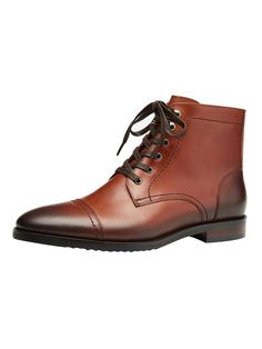 The men's ankle boots feature retro glam style with classic lace-up closure type and soft glazed leather upper. Smooth upper reveal the beauty of leather grain and texture. With traditional shades, these casual leather boots are versatile options for a variety of looks, formal or casual, from dressing up basic jeans to business suits tuxedo, adding the finishing touch to your outfit. With breathable leather lining, soft cushioned footbed and lightweight rubber outsole, Santimon boots make effort Brown Lace-up Boots With Leather Sole For Business, Brown Goodyear Welted Lace-up Boots For Fall, Fall Leather Martin Boots With Plain Toe, Leather Martin Boots With Plain Toe For Fall, Brown Business Martin Boots With Plain Toe, Business Lace-up Boots With Cap Toe For Winter, Fall Leather Lace-up Chelsea Boots, Wingtip Leather Chelsea Boots For Fall, Leather Wingtip Chelsea Boots For Fall