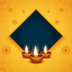 three lit candles on a yellow background for diwaling