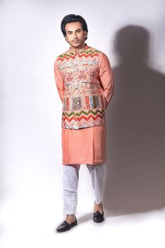 Kurta pajama jacket set beautifully embroidered silk jacket paired with silk kurta pajama Spring Chanderi Nehru Jacket With Resham Embroidery, Spring Nehru Jacket With Resham Embroidery In Chanderi, Spring Resham Embroidery Chanderi Nehru Jacket, Spring Bandhgala Chanderi Straight Kurta, Spring Chanderi Bandhgala Straight Kurta, Spring Floral Embroidered Straight Kurta Bandhgala, Spring Cotton Nehru Jacket With Zari Work, Spring Bandhgala With Floral Embroidery And Straight Kurta, Spring Floral Embroidery Straight Kurta Bandhgala