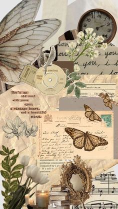 an altered collage with butterflies, flowers and music notes