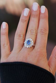 Sapphire Engagement Ring Blue sapphire 18k White by EidelPrecious Engagement Ring Blue Sapphire, Diamond Ring Oval, Engagement Ring Blue, Ring Blue Sapphire, Oval Sapphire Ring, Blue Engagement Ring, Gorgeous Ring, Oval Engagement, Sapphire Engagement Ring Blue