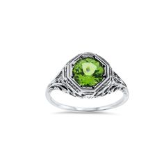 Vintage Estate Natural Peridot Solitaire Filigree Ring. 925 Solid Sterling Silver. The Top Of The Ring Measures 3/8 Inches In Length. Set With One High Quality 7.5 mm Natural Peridot Stone. Stamped 925. Excellent Condition/Like New. Classic Peridot Birthstone Jewelry, Classic Silver Ring With Peridot, Classic Silver Peridot Rings, Classic Peridot Jewelry For May Birthstone, Classic Peridot Gemstone Diamond Ring, Classic Peridot Diamond Ring, Classic Sterling Silver Engraved Ring With Intricate Design, Intricate Round Emerald Anniversary Ring, Classic Engraved White Gold Ring With Gemstone