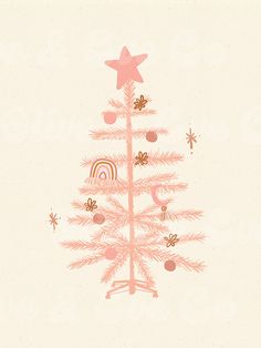 a pink christmas tree with stars on it