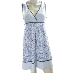 Charter Club Printed Chemise Nightgown Whispy Floral XS Fitted Cotton V-neck Sleepwear, Blue V-neck Nightgown For The Beach, Spring Cotton V-neck Nightgown, Sleeveless Lace Trim Nightgown For Vacation, Sleeveless Lace Trim Mini Sleep Dress, Spring Stretch Dresses For Night, Stretch Dresses For Spring Night, Casual Fitted V-neck Nightgown, Spring Night Stretch Dress