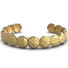 Diamonds Cuff Bracelet with Antique Coin Reproductions - Oltremare Gioielli Diamond Cuff Bracelet, Gold Cuff Bracelet, Antique Coins, Gold Armband, Italian Craftsmanship, Italian Jewelry, Gold Bracelet Cuff, Gold Cuffs, Ancient Civilizations