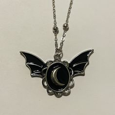 Bat Winged Enamel Moon Cameo Necklace Listing for 1 necklace Gothic Round Pendant Necklace For Halloween, Gothic Halloween Jewelry With Round Pendant, Black Crescent Metal Necklace, Black Metal Jewelry With Moon Charm, Gothic Adjustable Round Necklace, Gothic Round Adjustable Necklace, Vintage Halloween Pendant Jewelry, Gothic Halloween Round Pendant Jewelry, Black Metal Crescent Necklace