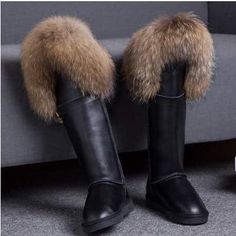 Black Leather Riding Boots with Brown Fur Trim Boots Uggs, Fur Snow Boots, Leather Snow Boots, Black Leather Riding Boots, Fur Heels, Leather Knee Boots, Search Quotes, Leather Knee High Boots, Couture Shoes