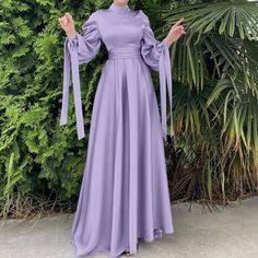 Modest Ramadan Eid Maxi Dress Purple Spring Purple Maxi Dress For Banquet, Dress Muslim, Maxi Dress Prom, Satin Maxi Dress, Holiday Dress, Evening Attire, Couture Dresses, Glamorous Evening Gowns, Flowing Maxi Dress