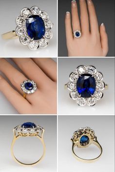 Sapphire Halo Ring, Blue Engagement Ring, Oval Diamond Engagement, Sapphire Engagement Ring Blue, Princesa Diana, Sapphire Diamond Ring, Antique Engagement Rings, Handcrafted Rings, Blue Sapphire Rings