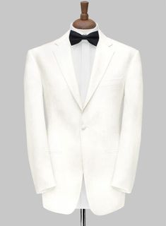 Not all dressy events require the formality of a tuxedo, for some Ivory Dinner Jacket will suffice. Crafted from a blend of wool, a perfect statement piece for any man who wants to look masculine and ideal at the same time. This style does make an excellent secondary jacket to look cooler than everyone in the room when worn. 
 
 Tuxedos are a great way to stand out from the crowd while maintaining an everlasting elegant aura. Wear it with a pair of high-shine black derby shoes, a white dinner sh White Tuxedo Formal Outerwear, White Tuxedo Style Evening Outerwear, White Notch Lapel Outerwear For Party, White Blazer With Lapel Collar For Evening, Classic White Evening Outerwear, White Tuxedo With Lapel Collar For Formal Occasions, White Tuxedo-style Party Outerwear, Formal White Tuxedo With Lapel Collar, White Tuxedo With Hidden Button Closure And Long Sleeves