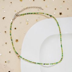 Material: Glass beads Fashion Element: Circle, Ring, Line, Rainbow Style: Korean Korean Style Summer Party Beaded Necklaces With Round Beads, Trendy Summer Spacer Beads, Trendy Green Jewelry With Faceted Beads, Bohemian Green Letter Beads, Trendy Green Beaded Necklace For Gift, Trendy Green Beaded Chain Necklace, Trendy Summer Beaded Chain Beads, Trendy Green Beaded Necklace, Summer Beaded Necklaces With Faceted Beads