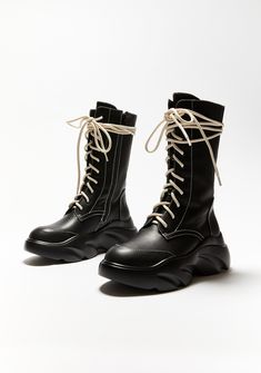 Leather High-top Sneakers With Lace-up Fastening, Streetwear Sneakers With Lace-up Fastening And Round Toe, Black Lace-up Boots With Stitched Sole For Fall, Black Streetwear Sneakers With Lace-up Fastening, Streetwear High-top Sneakers With Front Lace-up And Round Toe, Streetwear High-top Sneakers With Lace-up Fastening, High-top Sneakers With Front Lace-up For Streetwear, Black High-top Sneakers With Round Toe And Lace-up Fastening, Casual Winter Platform Boots With Lace-up Fastening