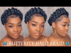 Halo Braid With Bangs, Goddess Halo Braid, Halo Hair Styles Black, Crown Braid Tutorial Natural Black Hair, Halo Hair Styles For Black Women, Goddess Crown Braid, Halo Butterfly Braid, Halo Braid For Short Hair, Halo Crown Hairstyles