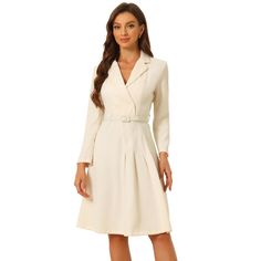 With its elegant V-neck collar, button blazer design, and belted waistline, pleated skirt, this dress exudes sophistication and style. The soft fabric used in this dress ensures durability and long-lasting wear, while its breathable and comfortable design makes it perfect for all-day wear. Pair it with some classic heels for a formal look, or dress it down with some flats for a more casual office environment. Whatever the occasion, the Work Dress for Women is sure to impress. Collared Dresses, Blazer Design, Straight Leg Jeans Outfits, V Neck Collar, Romantic Classic, Corporate Chic, Work Dresses For Women, Italy Outfits, Work Dresses