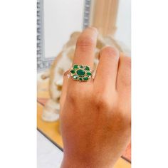 This is part of Chairish’s Fine Jewelry assortment.  Emerald ring in 14K Gold which perfectly goes with your personality and also helps you to improve your creativity. Designed with emeralds and diamonds that makes it a perfect fit to wear it on your wedding, occasions or style it with any of your basic outfit to give it a glam. This gorgeous ring is a great bridesmaid, wedding or christmas gift for anyone on your list.  PRODUCT DETAILS :-  Material - 14K Solid Yellow Gold Gemstone - Emerald Gem Green Diamond Birthstone Ring With Accent Stones, Green Multi-stone Diamond Ring In 14k Gold, Green Multi-stone 14k Gold Diamond Ring, Multi-stone Green Diamond Ring In 14k Gold, Green Diamond Multi-stone Birthstone Ring, Emerald Cut Emerald Ring With Multi-stone Diamond, Emerald-cut Multi-stone Diamond Emerald Ring, Green Diamond Birthstone Ring With Multi-stone, Green Emerald Cut Moissanite Rings