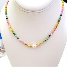 18k Stainless Steel Necklace Gold Beaded Necklaces With Colorful Beads For Everyday, Dainty Gold Necklace With Colorful Beads, Gold Necklaces With Gold Beads For Summer, Yellow Clavicle Chain Necklace As Gift, Yellow Clavicle Chain Necklace For Gift, Multicolor Adjustable Clavicle Chain Necklace, Adjustable Multicolor Clavicle Chain Necklace, Everyday Multicolor Necklaces With Adjustable Chain, Everyday Multicolor Necklace With Adjustable Chain