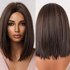 Brown Bob Wigs for Women Blonde Highlights Short Straight Synthetic Hair Middle Part Wig 2024 - $20.99 Longbob Hair, Natural Hair Wigs, Long Bob Hairstyles, Brown Blonde Hair, Middle Part, Wigs For Women, Dark Brown Hair, Long Bob, Bob Wigs