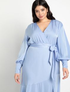 Satin Maxi Dress | Eloquii Chiffon Dress Plus Size, Blue Chiffon Dress, Blue Chiffon Dresses, Church Attire, Strong Shoulders, Dress For Wedding, Satin Maxi, Satin Maxi Dress, Bride Dresses