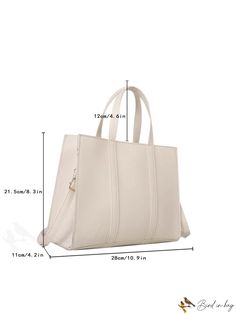 BirdinBag - Stylish Beige Double Handle Medium Square Bag with Minimalist Design Solid Color Square Satchel With Removable Pouch, Cream Box Bag With Adjustable Strap For Daily Use, Cream Minimalist Tote Bag, Minimalist Cream Tote Bag, Double Handle Bags With Adjustable Strap, Minimalist Rectangular Satchel With Adjustable Strap, Solid Color Square Bags For Daily Use, Double Handle Bags With Adjustable Strap In Solid Color, Minimalist Large Capacity Square Shoulder Bag